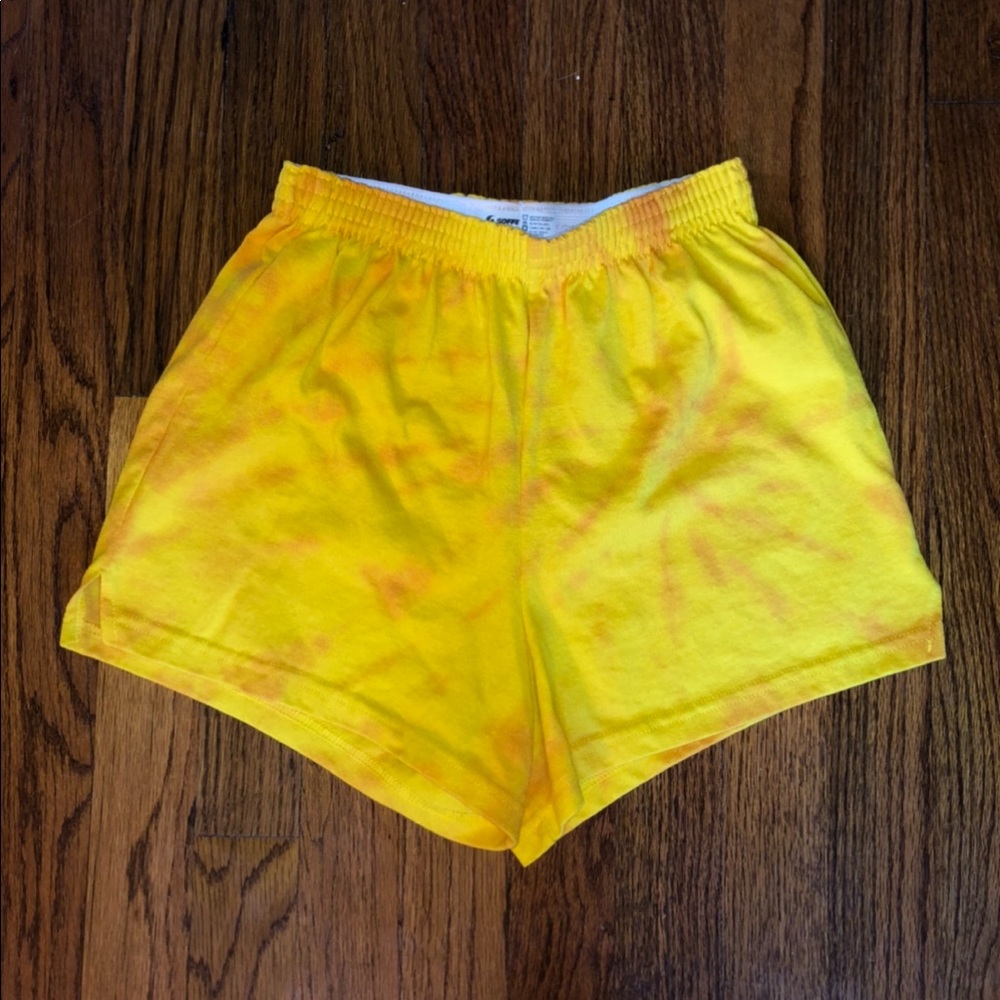 yellow and orange tie dye shorts